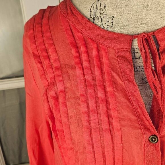 Free People Womens Coral High Low Super Sheer Blouse Small - Picture 3 of 5